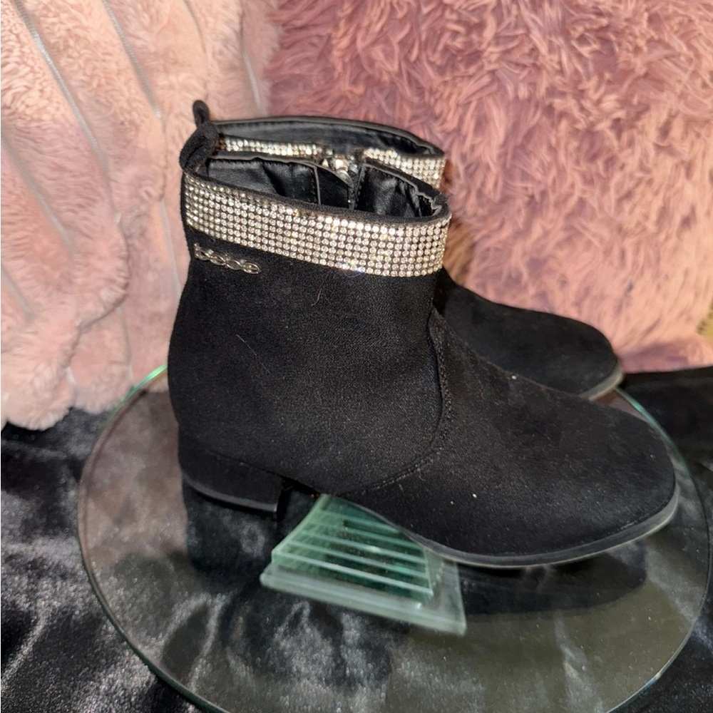 Bebe Black Rhinestone Ankle Boots